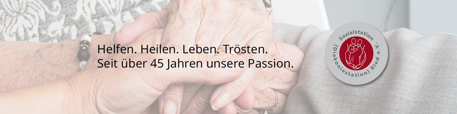 Headerbild der Sozialstation Ried mit Fokus auf häusliche Pflege und Tagespflege.